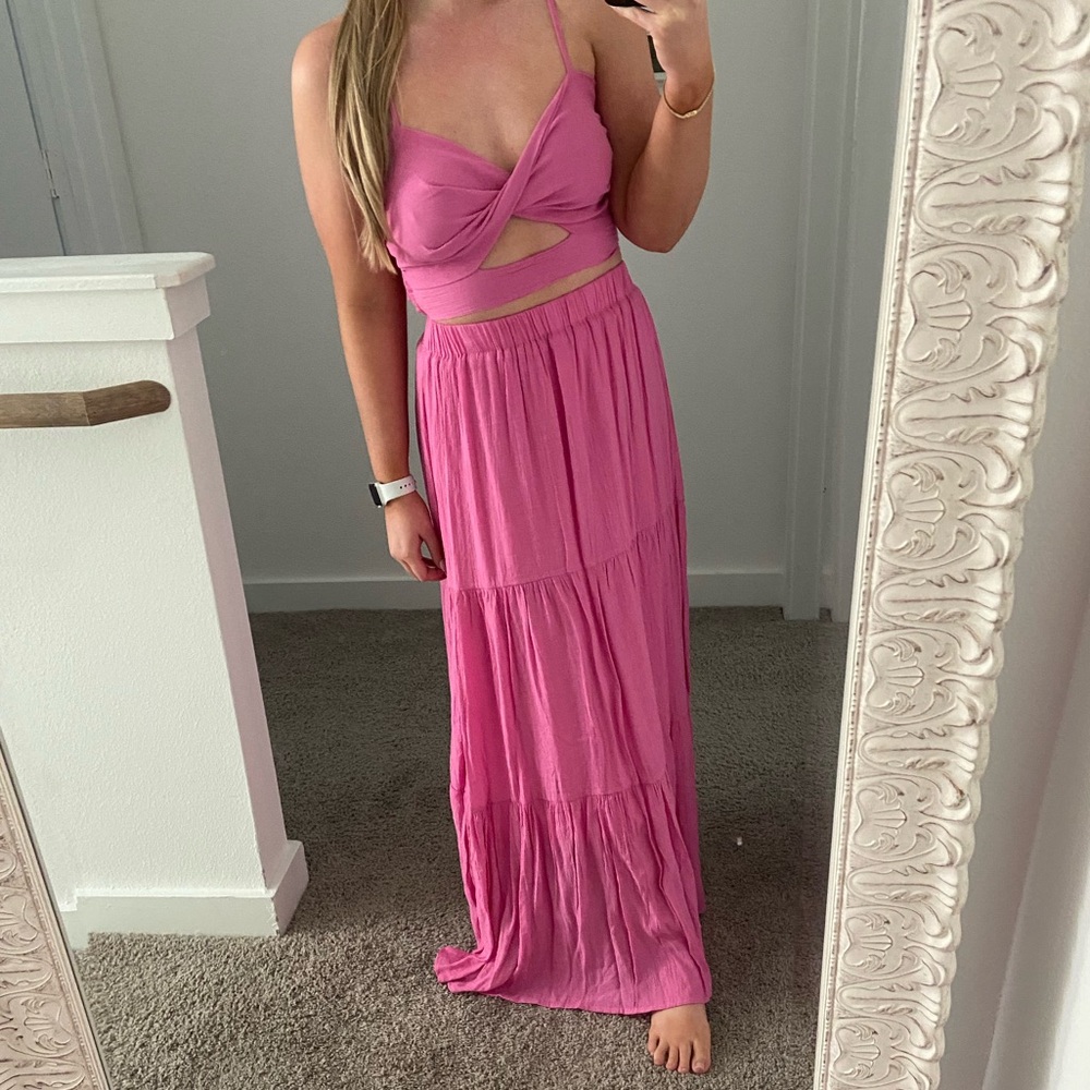 Pink Maxi Skirt & Top Set
